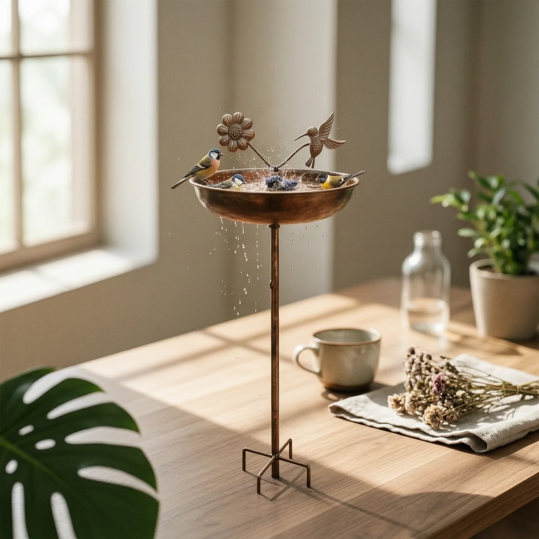 

Metal Bird Bath Bronze Finish Garden Bird Bath Outdoor Decor Weatherproof Upgraded 5-Pronged Base for Backyard, Patio