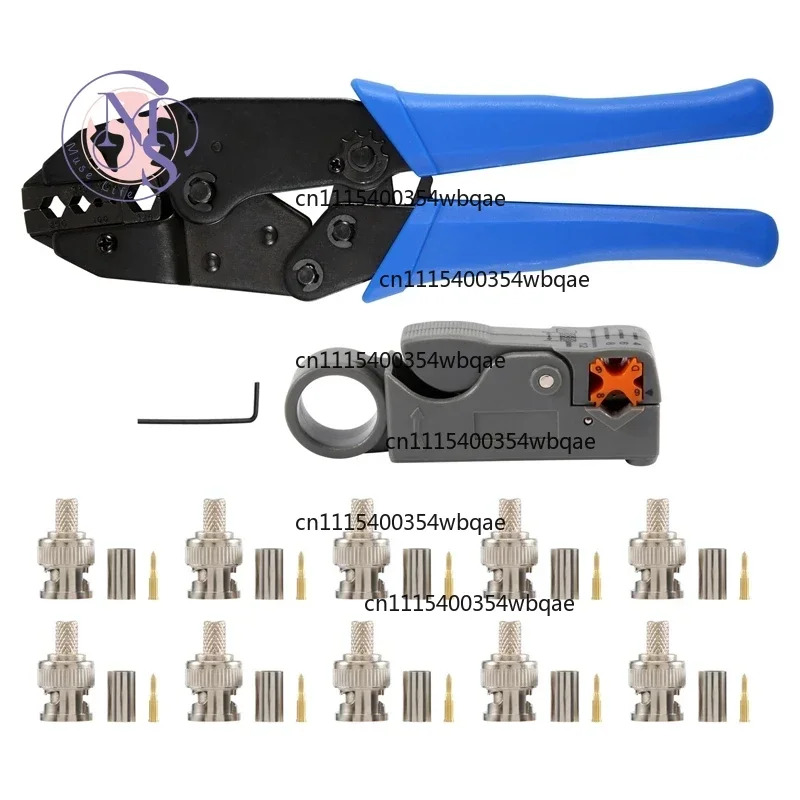 Coaxial Rf/Bnc Crimp Tool for Rg58/Rg59/Rg6 with 10Pcs Bnc Plug Crimp Connector Set