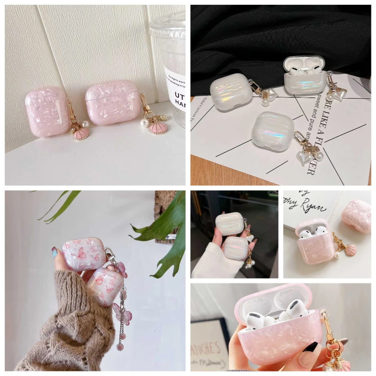 Pink Shell Symphony Butterfly per AirPods 1 2 3 4 Custodia per auricolari per AirPods Pro3 2025 New Pro 2 Custodia protettiva senza fili