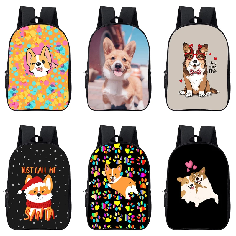 3D Print Pet Dog Welsh Corgi Pembroke Backpack Women Cute Travelbags Children Kawaii Bookbag Cartoon Cosplay Students School Bag