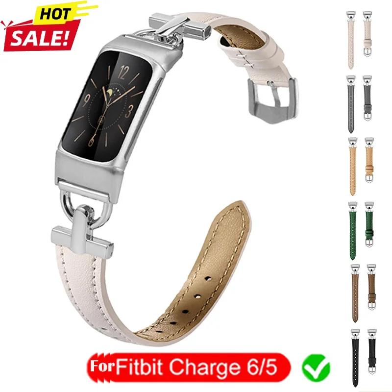 Dünnes Lederarmband für Fitbit Charge 6 5 Band Damen Herren Schlankes Lederarmband für Fitbit Charge 6/5 Ersatzarmband