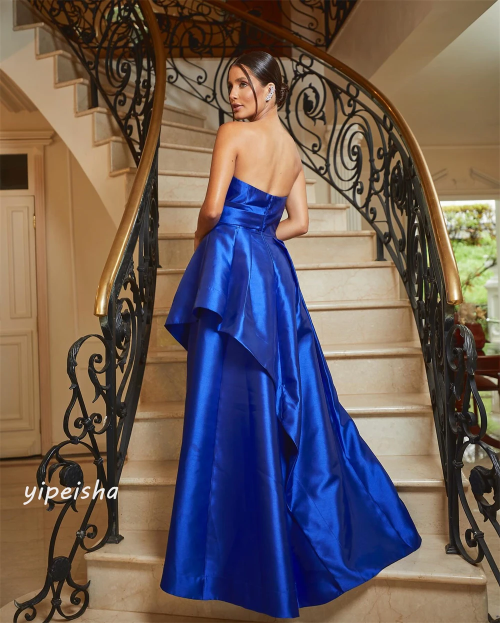 Satin Draped Pleat Ruched Graduation A-line Strapless Bespoke Occasion Gown Long Dresses