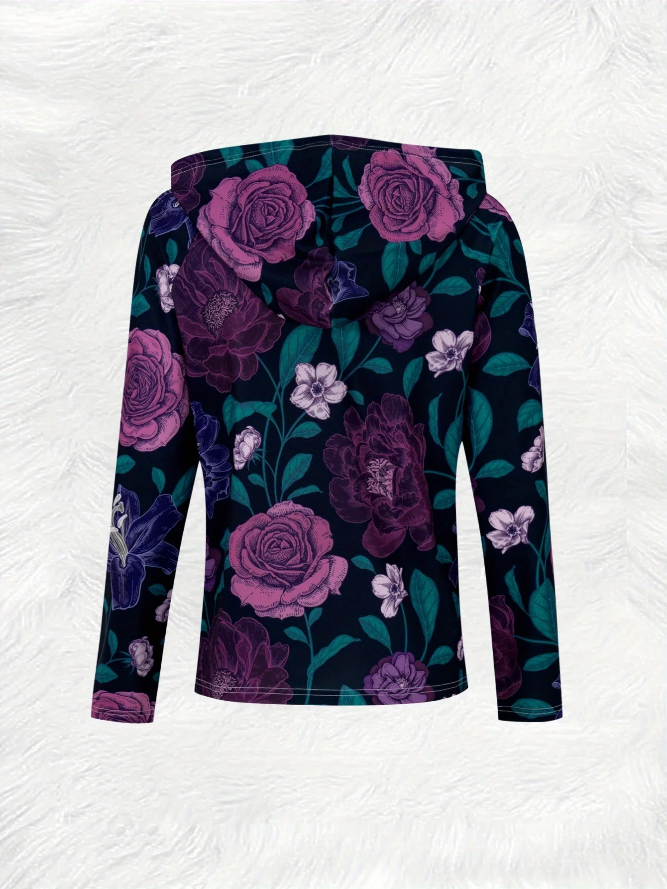 Printed Design Casual style purple flower patterned hooded jacket