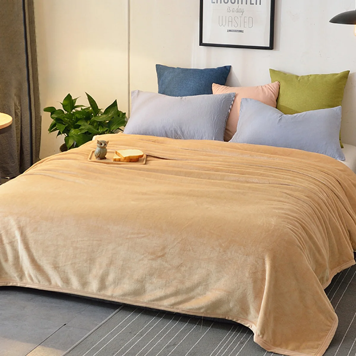 

1 Pc 100x120cm Solid Color Flannel Blanket Coral Fleece Sleeping Blanket Warm Blanket for Home Bedroom (Khaki)
