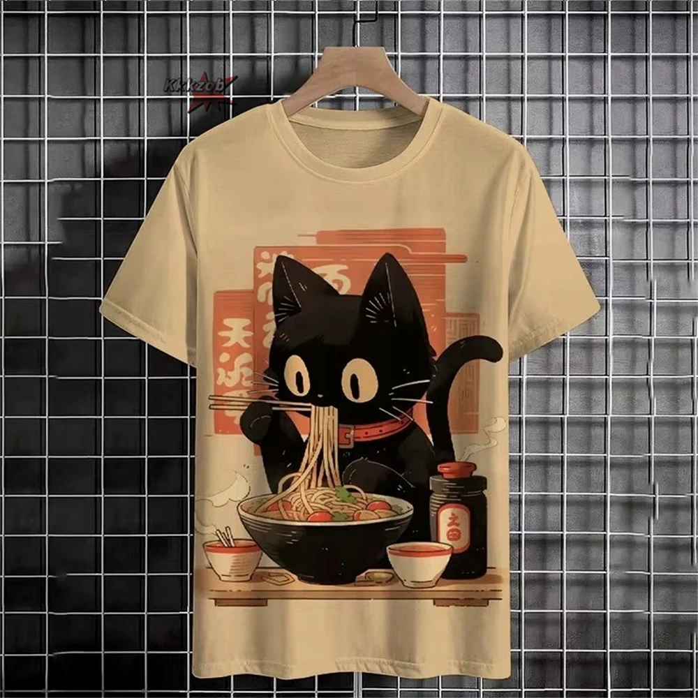 Japanese Ukiyo-E Cute Cat Pattern Round Neck Men's Short Sleeved Daily Oversized T-Shirt Harajuku Y2k T-Shirt T-Shirt Men Top image 6