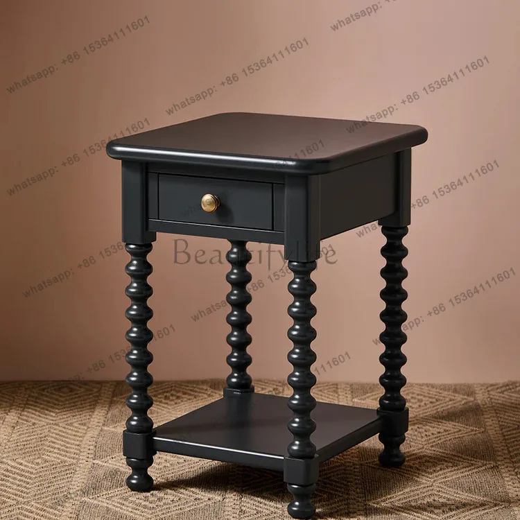

2026 new French retro solid wood bedside table bedroom small side cabinet