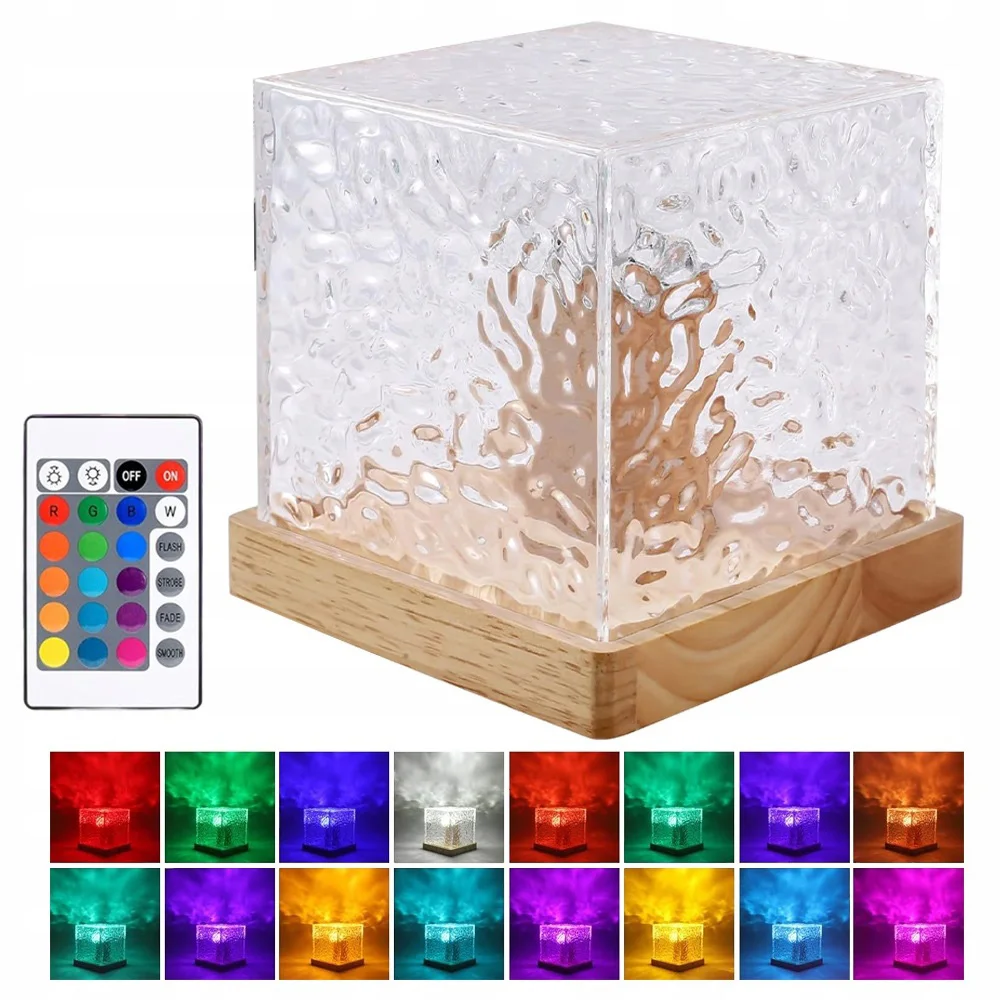16-Farben-Projektorlicht mit Wasserwellen-Effekt, Rotierende LED-Nachtlampe mit Fernbedienung und Dimmfunktion, Romantische Ozean-Dekorlampe für Familienzimmer