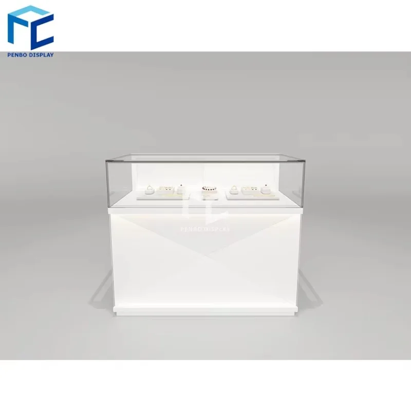 Custom.Trendy Custom Jewellery Display Cabinet Gold Stainless Steel Led Lighting Lockable Glass Jewelry Showcase Display Cabinet