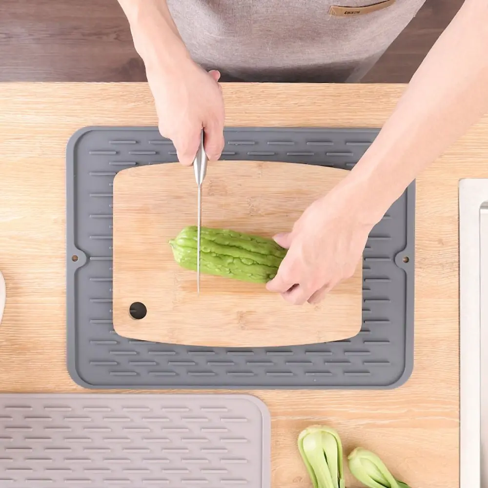 

Kitchen Accessories Rectangle Silicone Drying Mat Grey Non-Slip Dish Draining Mat Thickness Heat Resistant Sink Pad Bowl