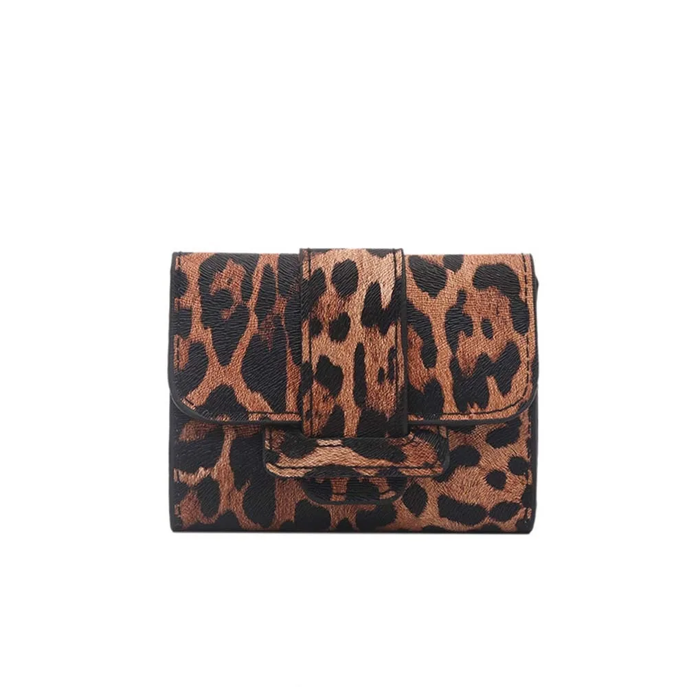 

Anti-splash Water Portable Leopard Print Wallet Texture Multiple Card Short Square Purse Retro Mini PU Card Bag Women