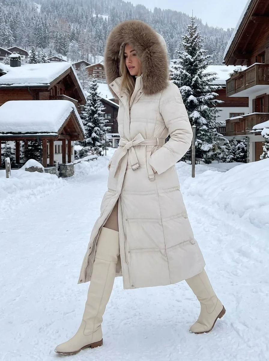 Women Winter 90 White Duck Down Jackets With Real Fox Fur Collar Vintage Street Long Overcoats Casual Elagant Warm Thick Parkas
