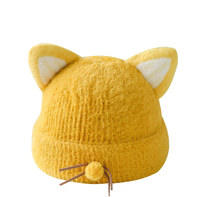 Warm Baby Beanie Kawaii Cartoon Cat Ear Crochet Bonnet for Toddler Boy Girl Cute Fashion Autumn Winter Plush Thicken Warm Hat