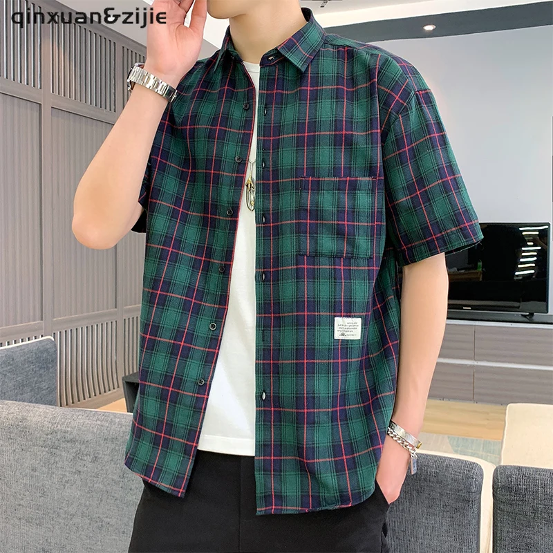

2022 Brand Quality Plaid Shirt Men 100% Cotton Short Sleeve Summer Men's Shirts Fashion Casual Social Business Shirt for Men
