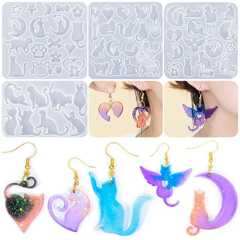 DIY Christmas Kittens Series Earrings Silicone Mold Earrings Pendants Clips Hanging Ornaments Hangtags Resin Molds