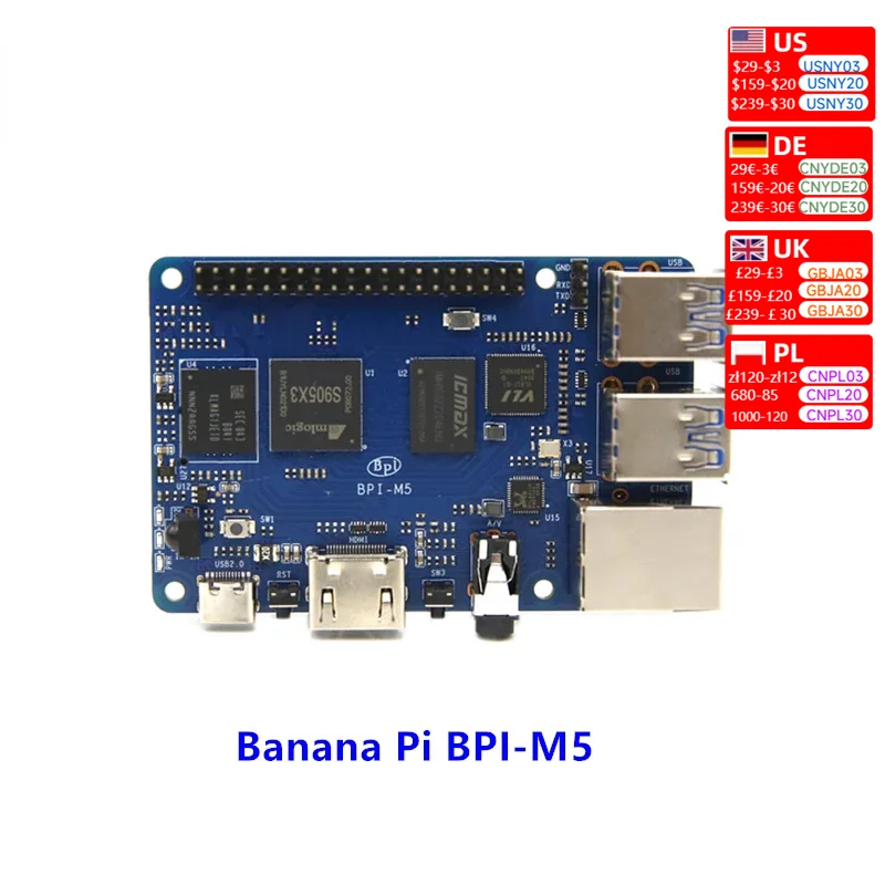 Banana Pi BPI M5 Amlogic S905X3 Quad Core Motherboard Open Source Hardware Development Board 4GB LPDDR4 16G eMMC