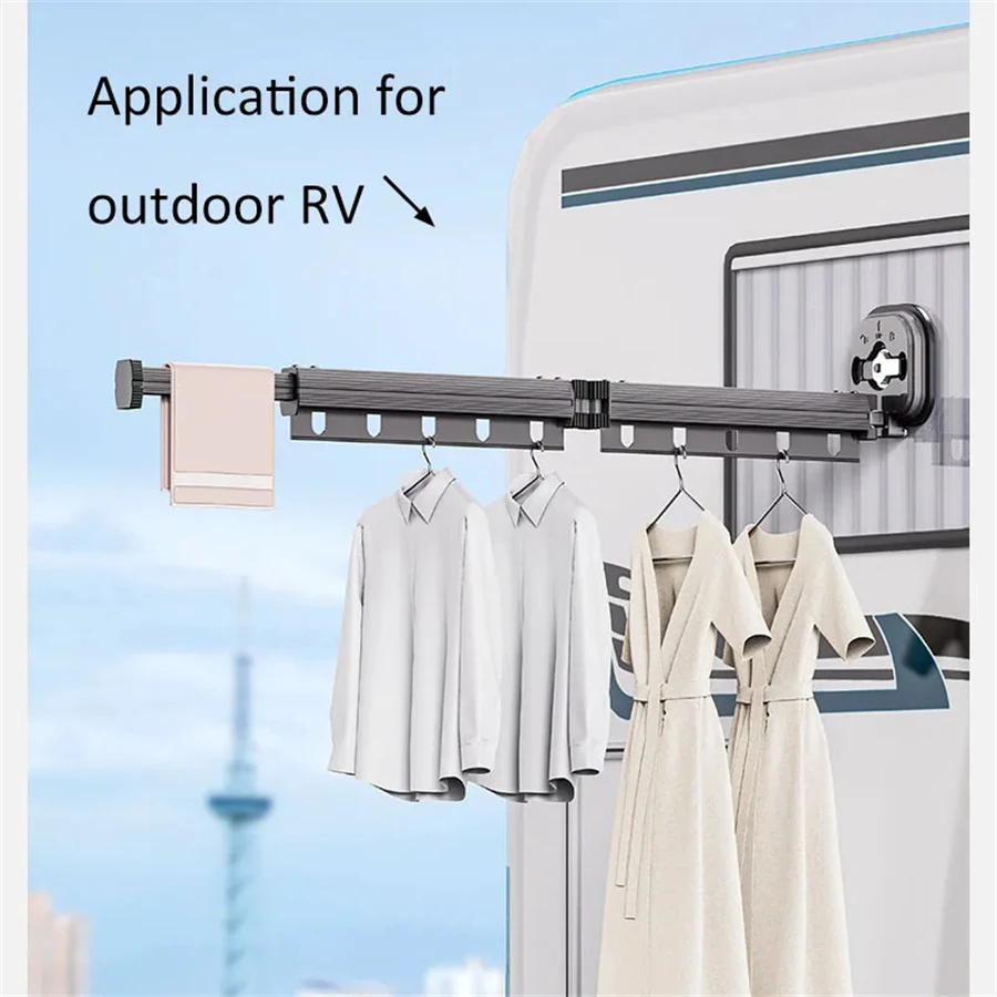 Suction Cup Clothes Hanger Indoor Retractable Cloth Drying Rack Space Saving Home Laundry Clothesline Wall Mount Clothing Rack