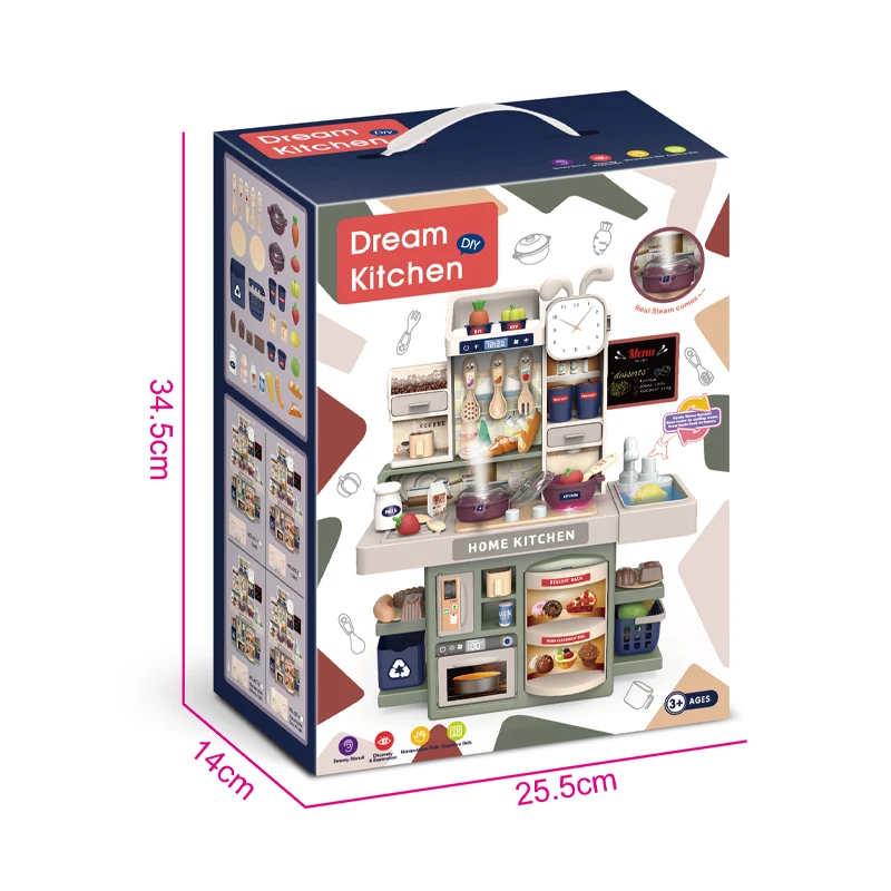 QS – maison de jeu de simulation personnalisée, 46CM, grand enfant électrique, filles, cuisine réaliste, jeu de nourriture, lumières de pulvérisation, Machine de cuisine, jouets