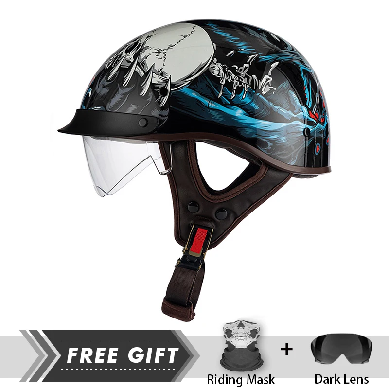 Leve Capacete de Motocicleta com Fivela de Liberação Rápida, Meia Face Capacete, DOT Certified Low Profile, Acessórios para Motocicleta