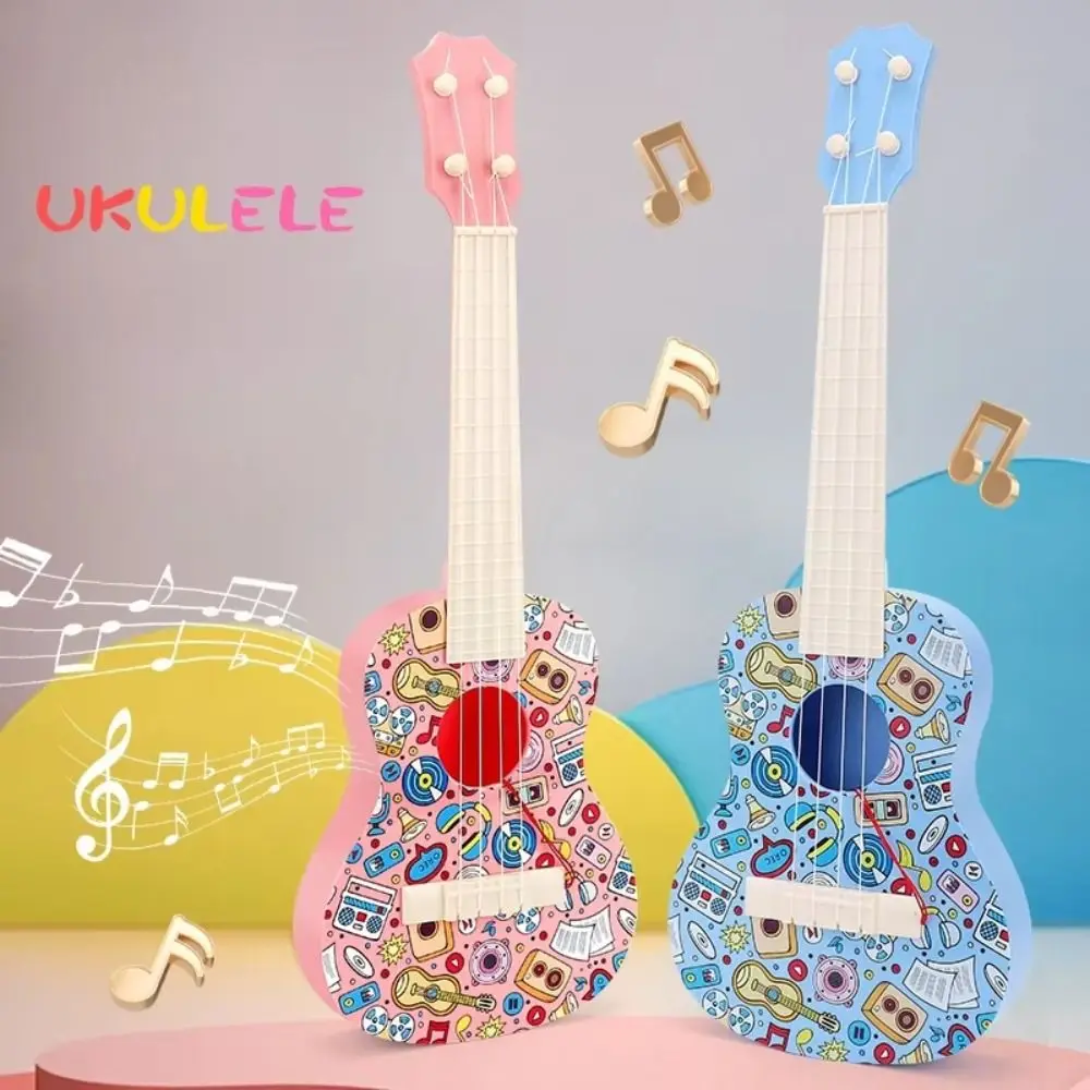 Ukelele de simulación de 4 cuerdas, juguete de animales jugable para niños, guitarra de juguete, perilla de cuerda ajustable clásica, instrumento Musical de juguete