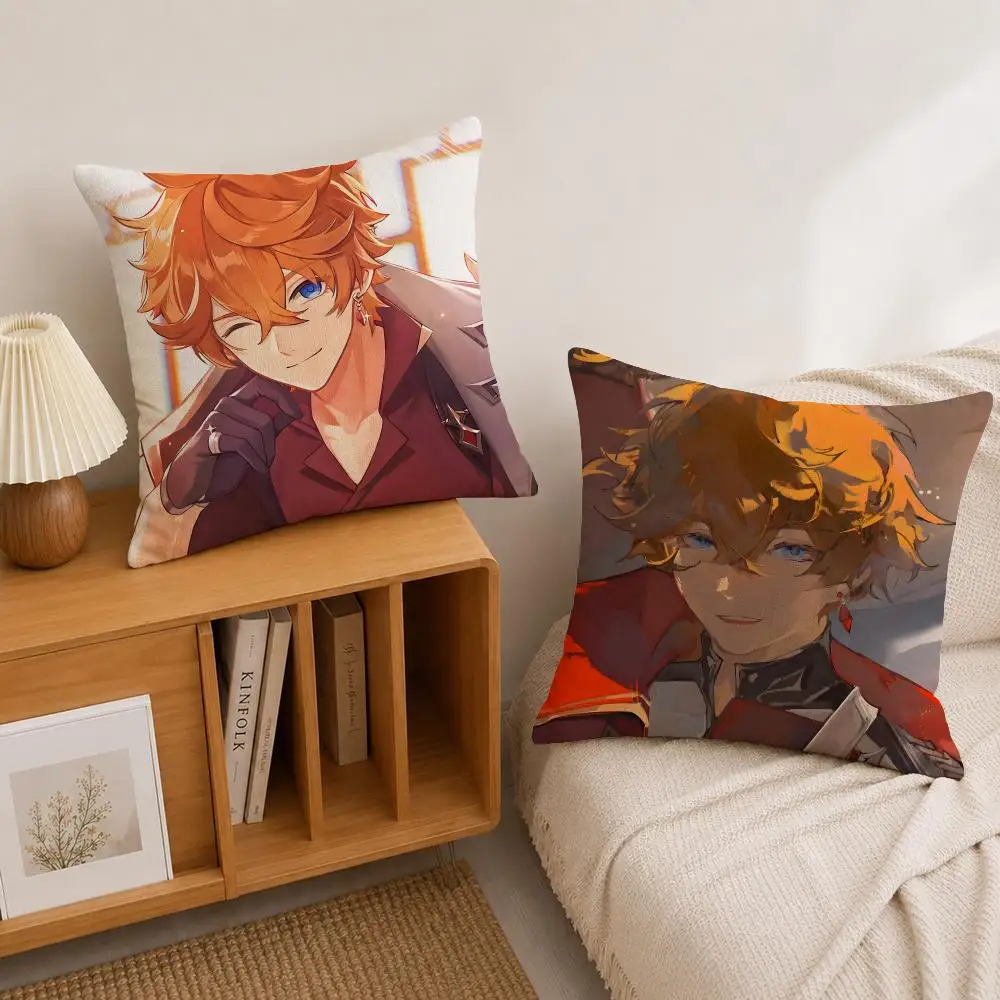 Game Character Tartaglia (Genshin Impact) Cushion Cover Natural Linen Pillowcase Set, All-in-One Decor for Sofa, Bedroom & Chair