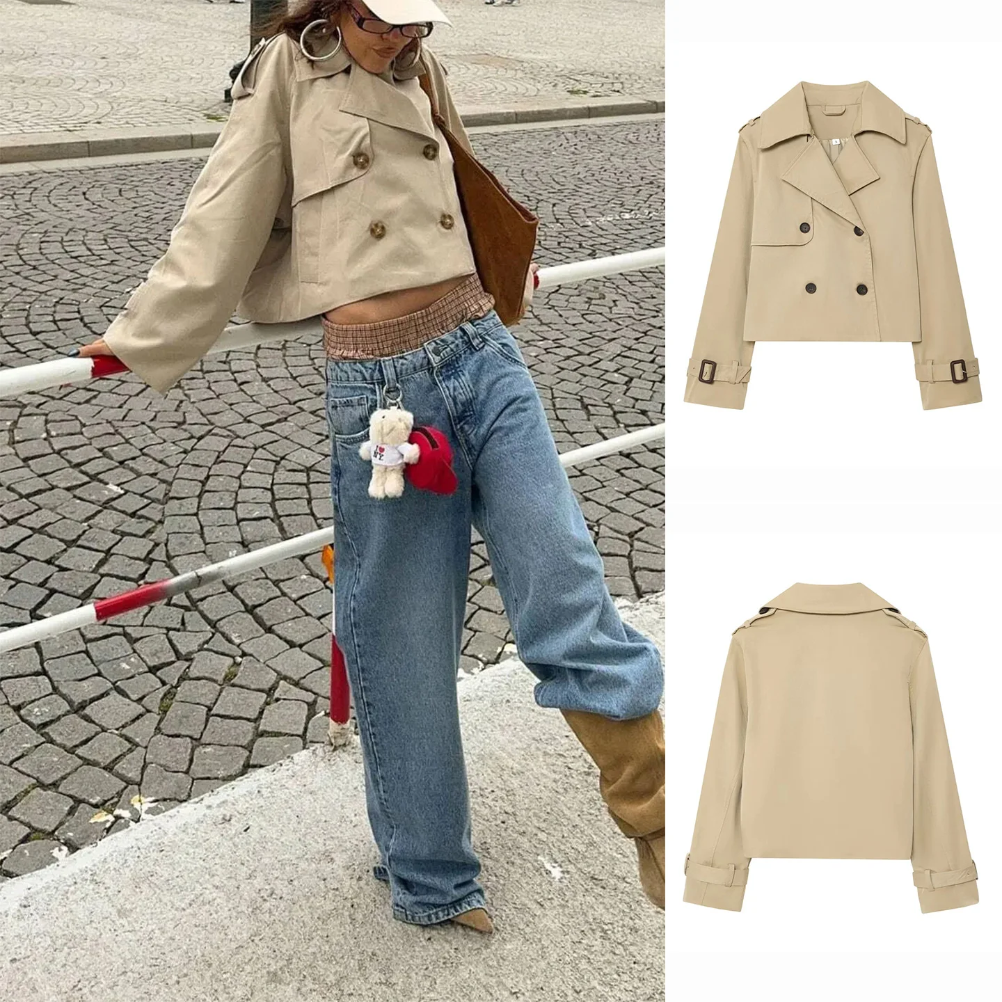 

Осень 2024, Новое поступление, двубортное пальто Briti Sle с повседневным воротником, длинное пальто Sve ort, Jaet, полиэфирное волокно 00%