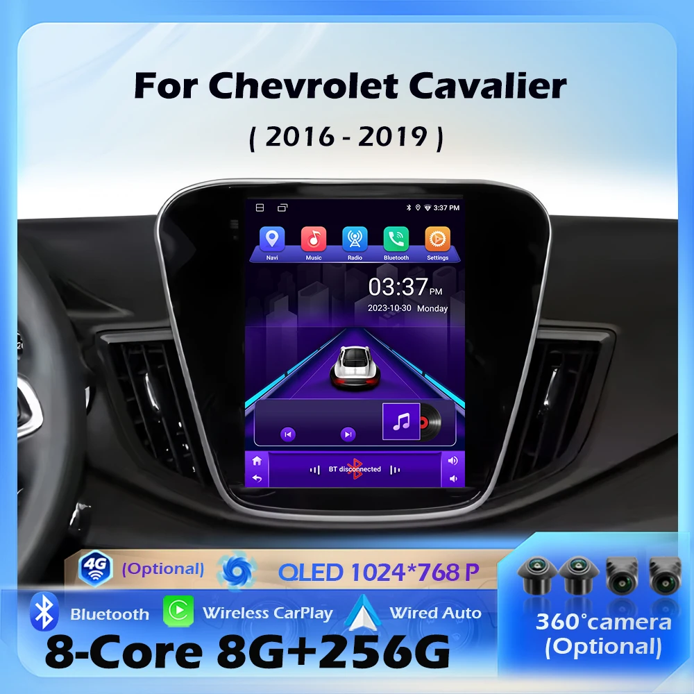Radio Multimedia para Auto con Sistema Android 15, CarPlay Inalámbrico, Navegación GPS y WiFi, para Chevrolet Cavalier 2016-2019
