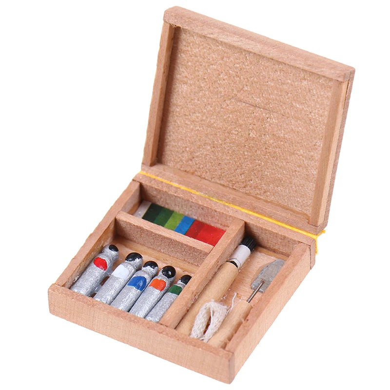 1:12 Dollhouse Paint Box Mini Painting Box Pigment Sticks DIY