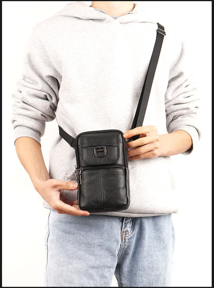 Herren-Leder-Gürteltasche - Große Kapazität Handy-Gürteltasche - Outdoor-Arbeitsrucksack, Sport-Wandertasche Tragbare Umhängetasche – Detail 21