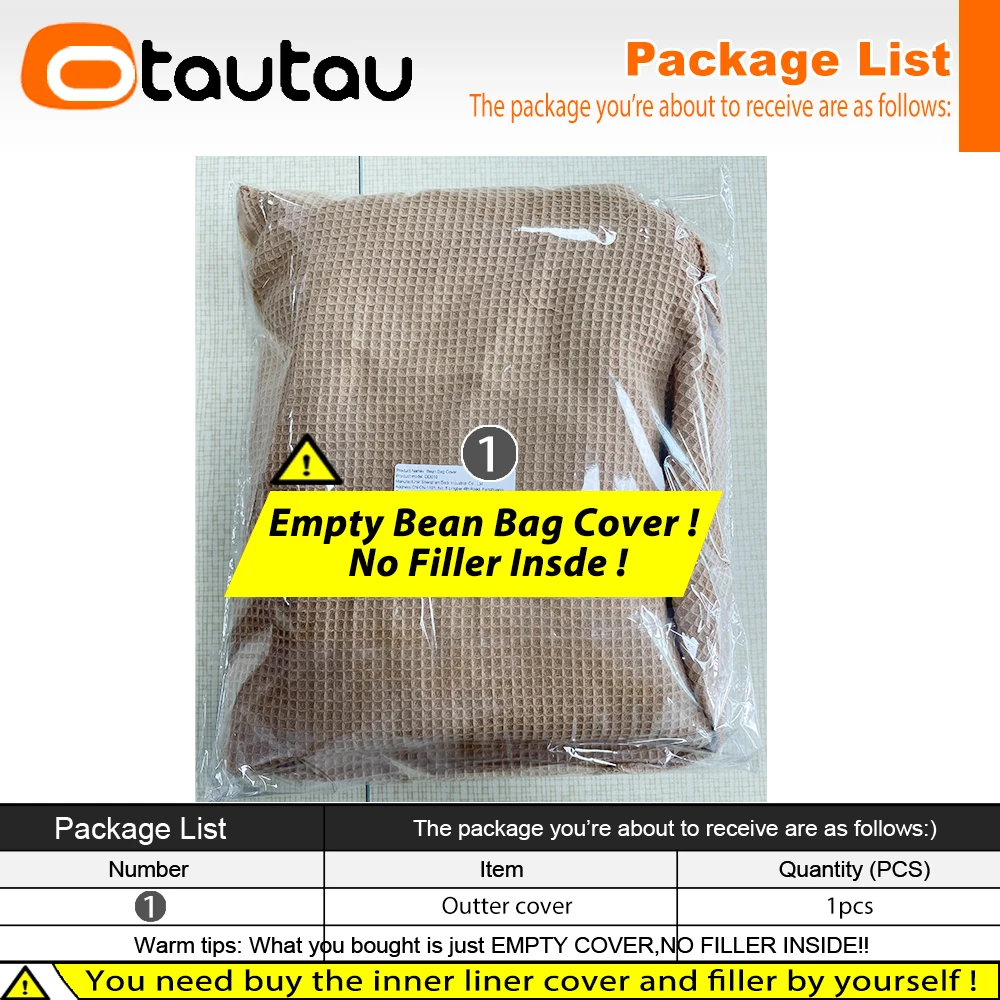 OTAUTAU 100% Cotton Waffle Bean Bag Cover DD010【No Filler Inside! You Need To Buy Filler By Yourself !】