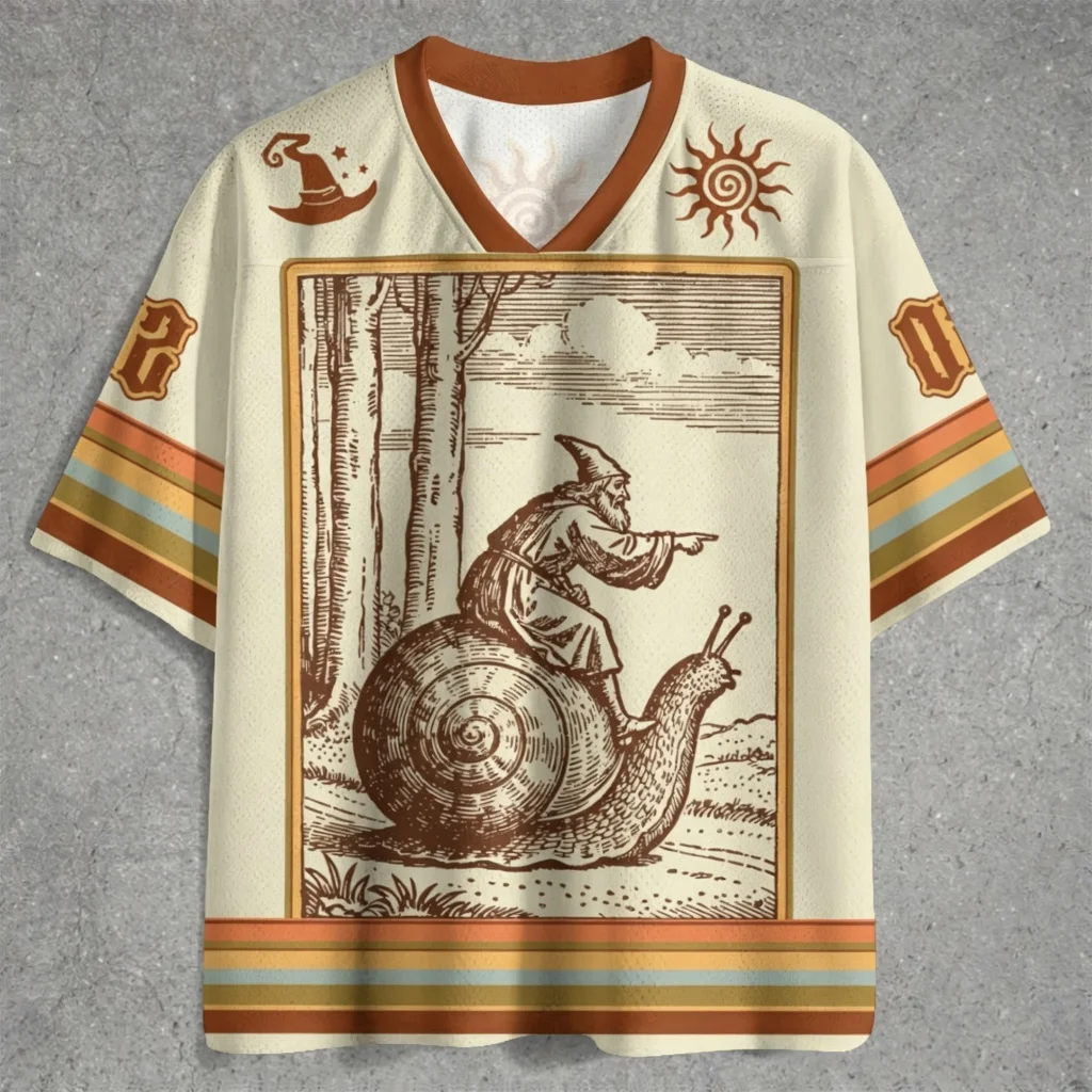 2026 Retro Medieval Wizard Graphic Jersey Shirt Unisex Loose Cream Mesh Short Sleeve Fantasy Streetwear Top