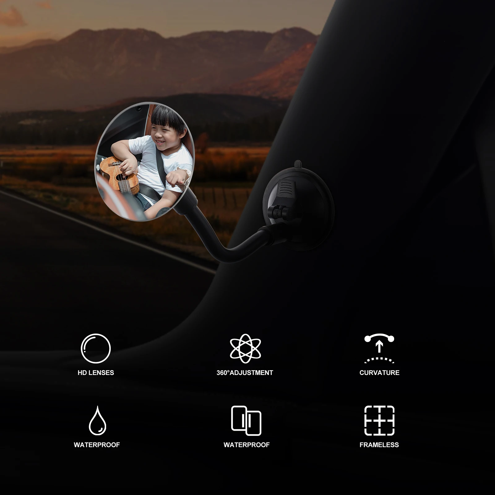 

Rearview Auxiliary Glass Wide Angle Baby Observation Mirror Car Interior Suction Cup Mount Flexible Gooseneck Safe