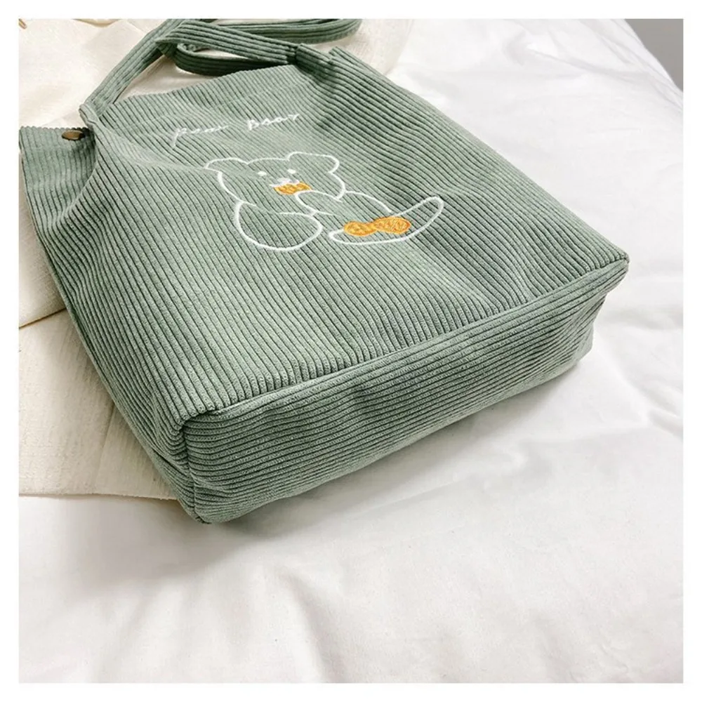 Women Corduroy Shoulder Bag High-capacity Bear Ladies Casual Handbag Tote Bag Reusable Large Capacity Cotton Shopping Beach Bags