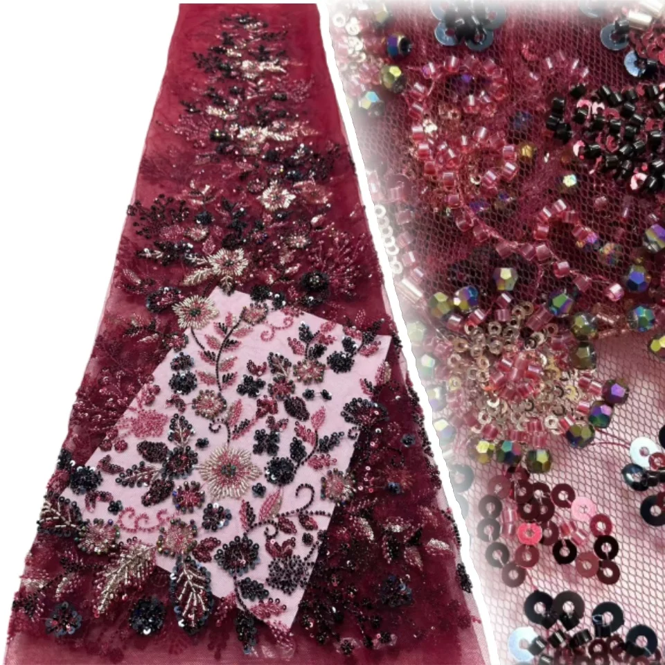 

5 Yards Luxury Beaded Fabric Heavy Sequins Embroidery Fabric Fashion French Tulle Mesh Lace Fabric for Wedding Sewing SZ1331