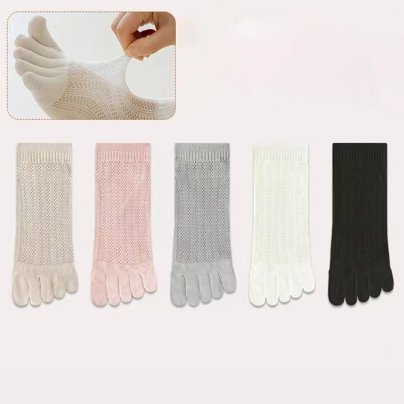 5 Pairs Women's Socks Set Solid Color Japanese Harajuku Toe Socks Thin Hollow-out Breathable Mesh Socks For Girl Wholesale