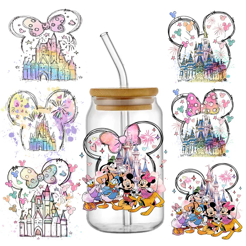 Disney-Princess UV DTF Adesivo, Orelha De Rato, Castelo, Princesa, Decalque Do Envoltório, Etiqueta De Transferência, Etiqueta Auto-Adesiva, Logotipo DIY, 16oz 20oz 10oz