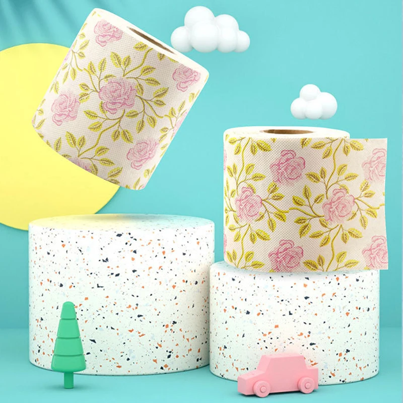 1-5pcs Rose Printed Toilet Paper Colorful Toilet Paper Roll Creative Party Napkin Printed Toilet Paper Flower Toilet Napkins