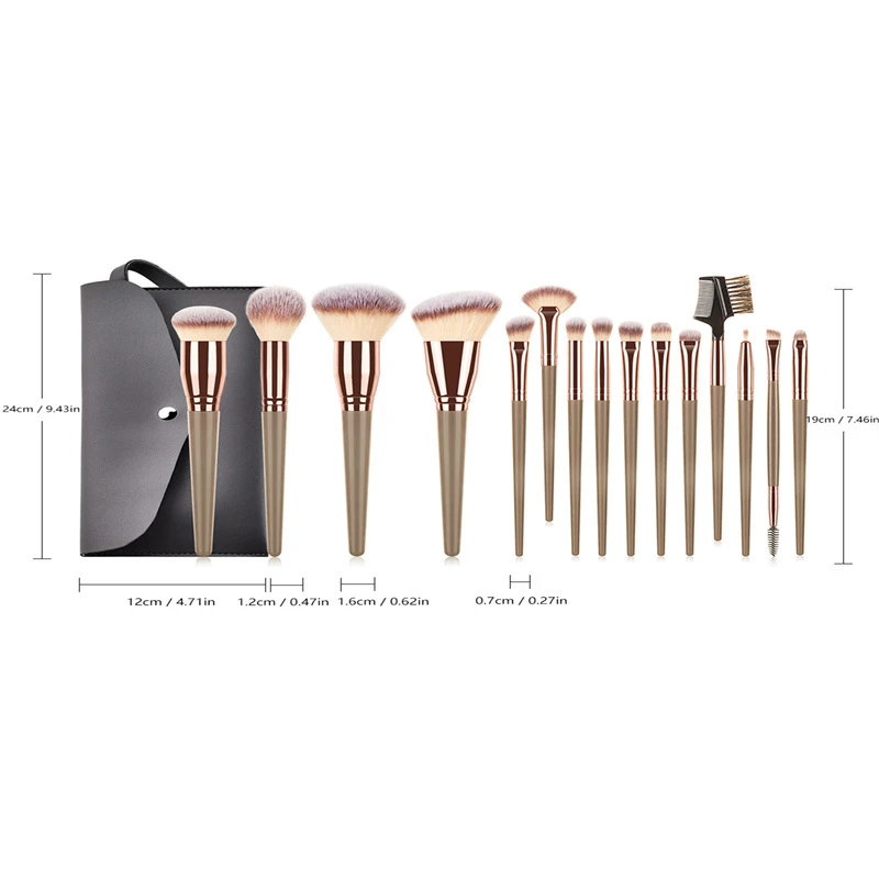 15 pcs/set Bicolor gradient soft skin-friendly flexible durable easy and quick to apply makeup brush with Makeup bag