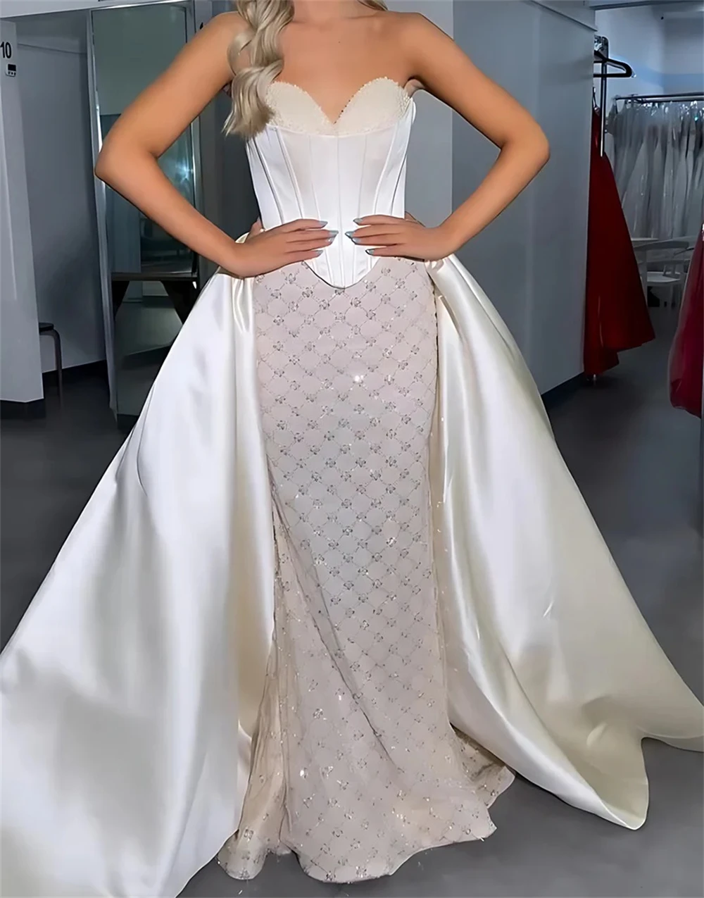 Sansa Aangepaste Ivoor Witte Zeemeermin Sweetheart Hals Galajurk Mouwloos Vestidos De Noche Vloerlengte Formele Avond 2025