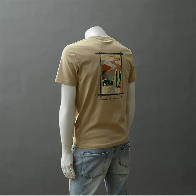

Retro Oil Painting Patch Print ort Sve round Ne T-irt Men's Casual f Sve Top Breathable Comfortable Cotton Fabric