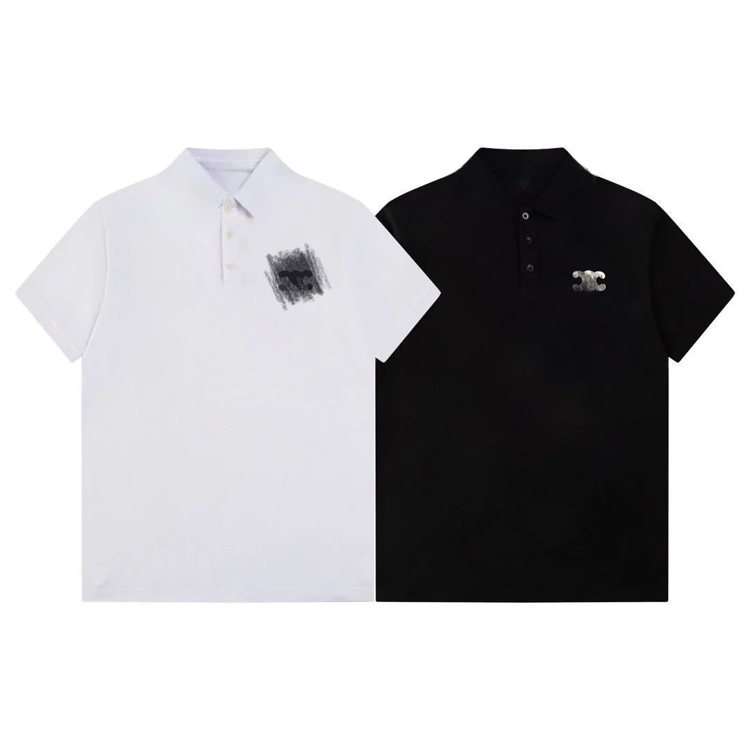 

Summer Trendy Polo Shirt Men's Lapel Short Sleeved American Embroidered Letters Fashionable Casual Couple Polo Short Sleeved Top