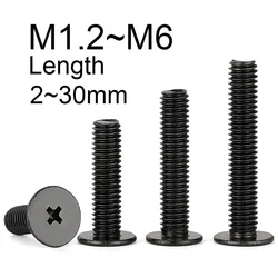 10~200 Pcs Carbon Steel Black Zinc Cross Bolt M1.2 M1.4 M1.6 M2 M2.5 M3 M4 M5 M6 Phillips Ultra Thin Super Low Flat Head Screw