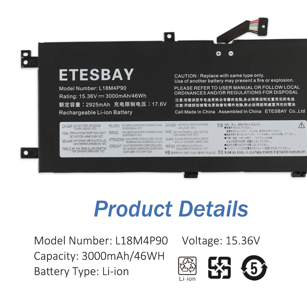 ETESBAY-بطارية كمبيوتر محمول لينوفو ثينك باد ، L18M4P90 ، L13 سلسلة اليوغا ، SB10T83119 ، 02DL030 ، SB10T83177 ، 5B10W13934 ، SB10T83178