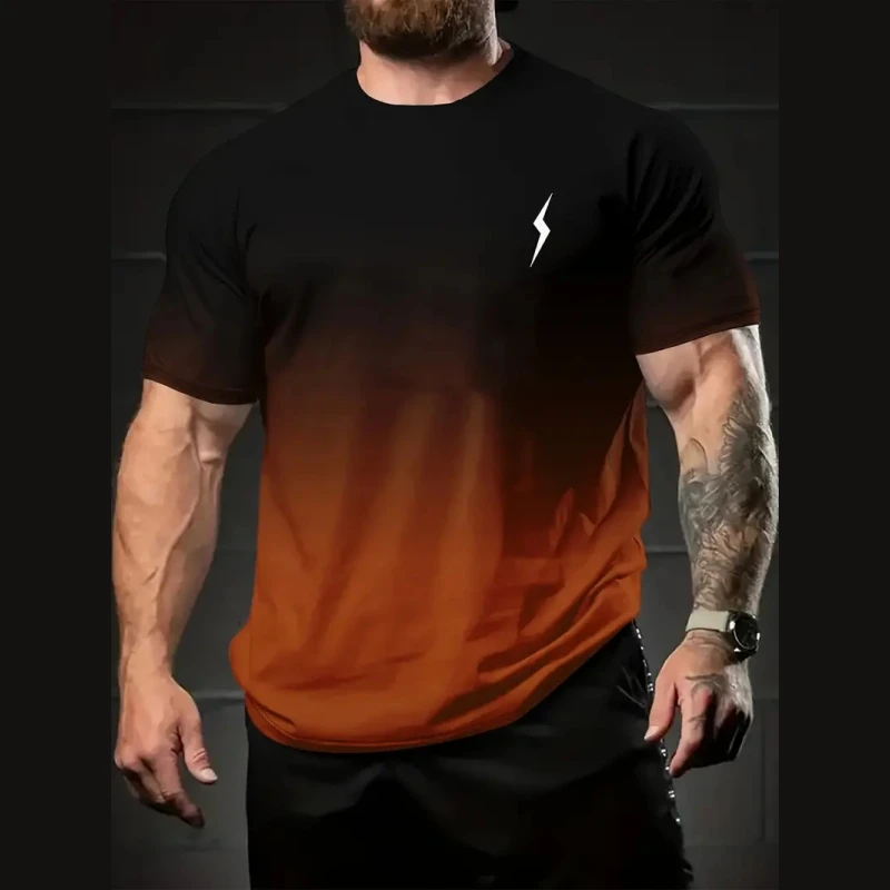Gradient Men's T-Shirt Lightning Print Short Sleeve T-Shirt For Men Summer Casual Man   Oversized Quick Dry Sports Shirts image 6