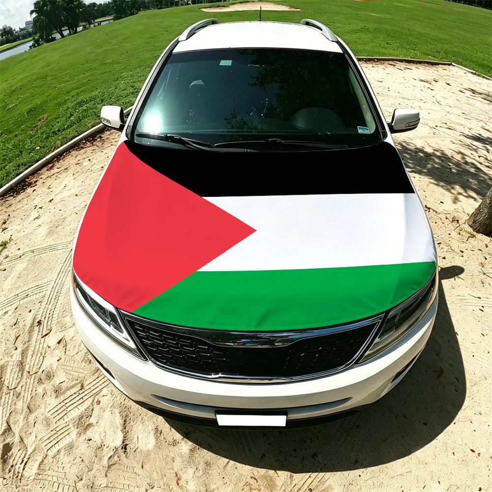 130x160cm Palestine Flag Car Hood Cover, Elastic Windproof Patriotic Bonnet Banner
