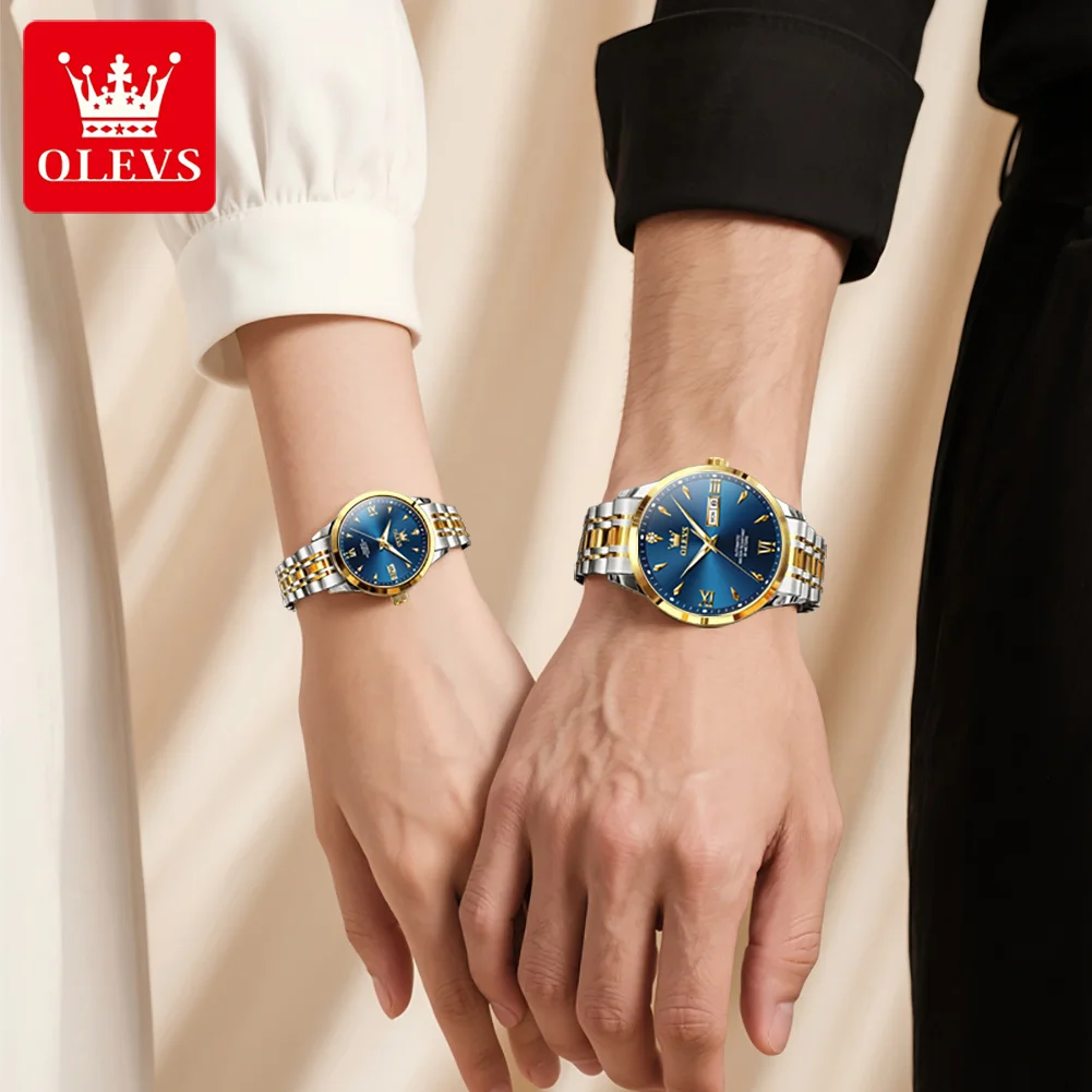 OLEVS Original Couple Watch Men and Women Watch Luxury Dress Automatic Mechanical Stainless Steel Waterproof Luminous Date watch