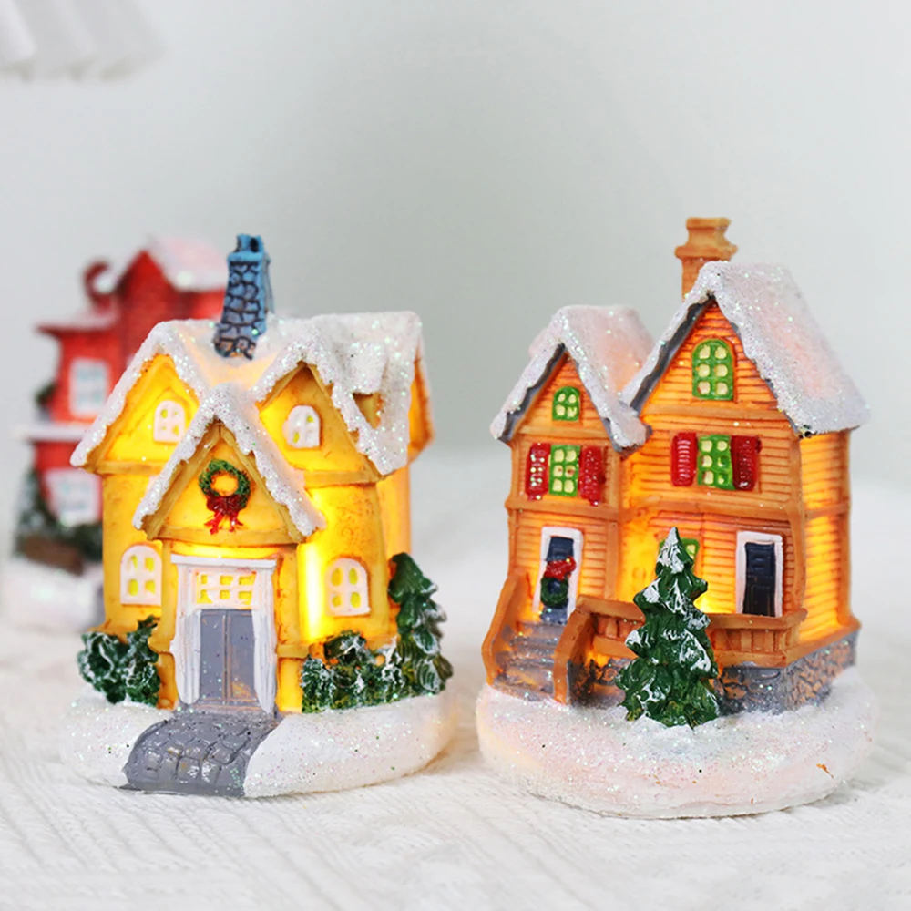 Christmas House Lighted Figurine Creative Pastoral House Shape Figurine for Family Friend Neighbor Gift