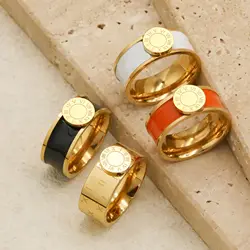 1Piece Trend stainless steel Roman Numerals rings for Men Women Round Colorful Enamel Couple Wedding Ring bague acier inoxydable