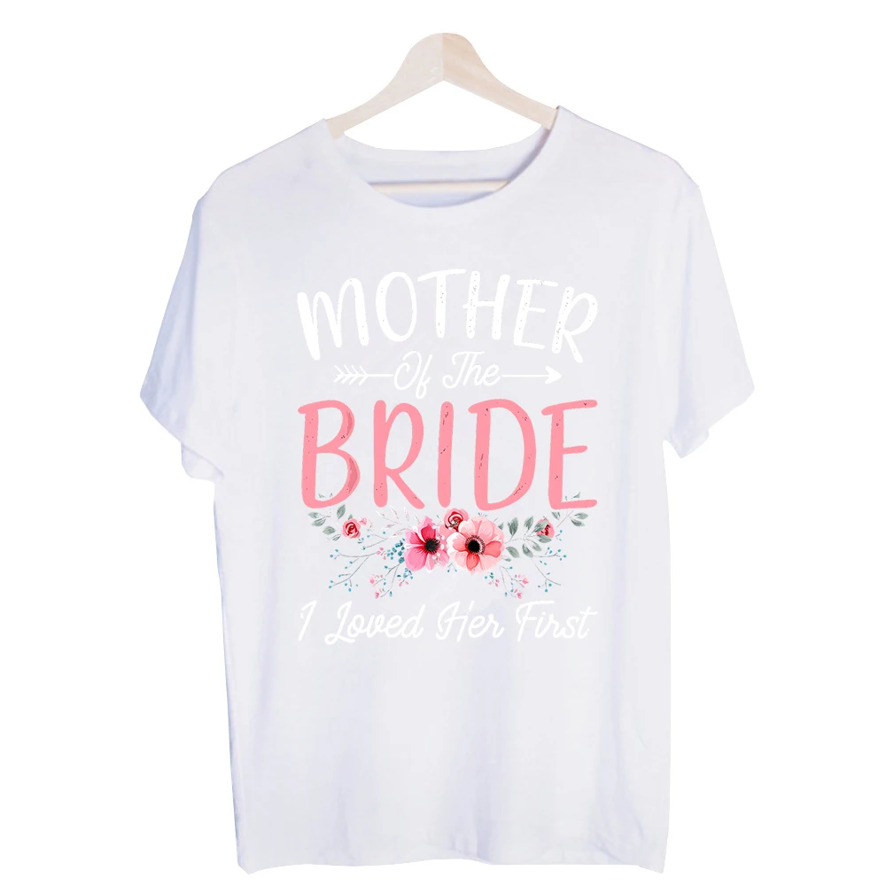 Mother of the Bride Typography Print Graphic Tee, Short Sleeve Crew Neck T-Shirt for Wedding Events and Bridal Celebrations
