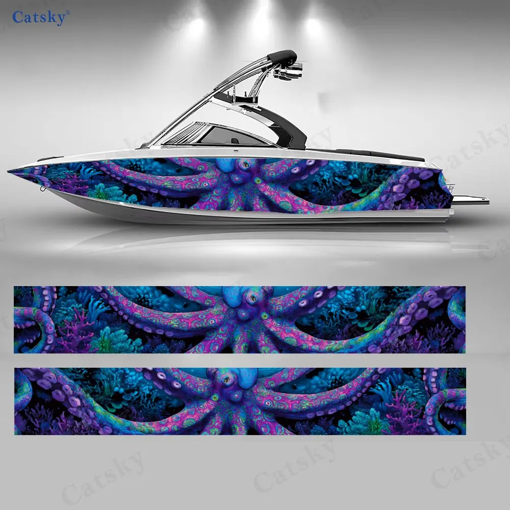 

Magical Deep Sea Vibrant Octopus Boat Stickers, PVC Waterproof Vinyl Wrap Decals for Fishing Boats, Durable and Stylish Design