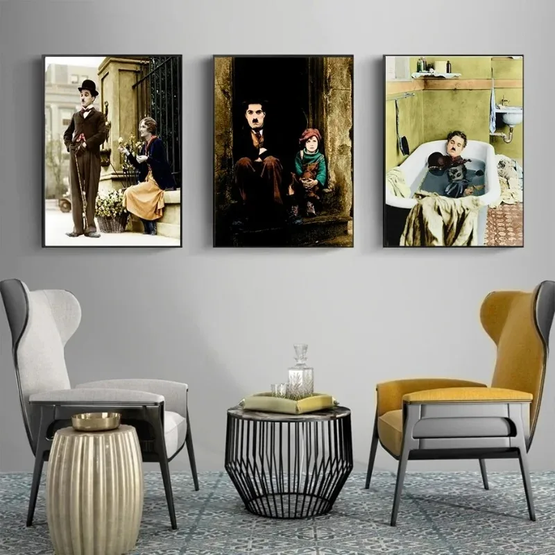 ملصق أبيض وأسود عتيق ، شارلي روبلين ، مشهور ، كوميديا ، ممثل ، لوحة قماشية ، صور فنية جدارية ، غرفة معيشة ، ديكور منزلي